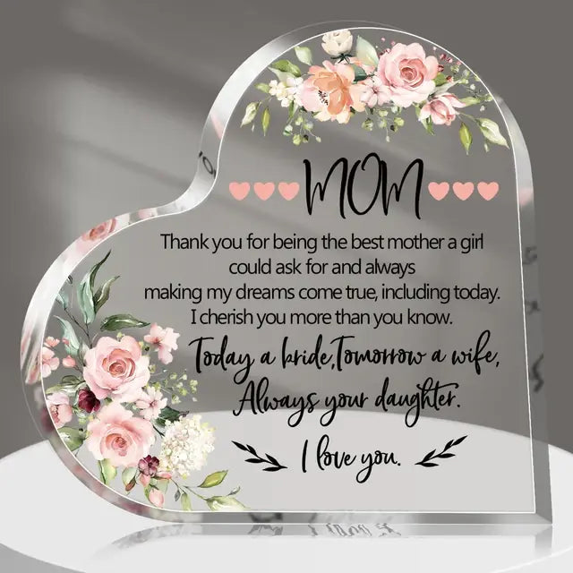 Personalized Acrylic Heart Plaque with floral design, perfect for honoring love and cherished moments.